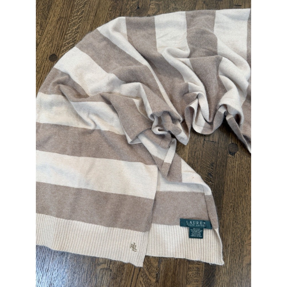 Lauren Ralph Lauren Rabbit Hair Blend Knit Scarf Beige Cream Stripe